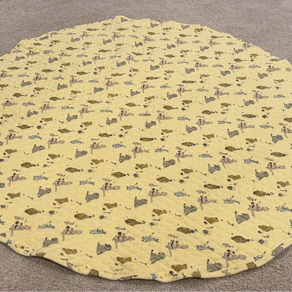 Kate Quinn Yellow Round Baby Play Mat with Pooh and Friends Print